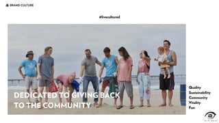 BRAND CULTURE
Quality
Sustainability
Community
Vitality
Fun
#livecultured
 