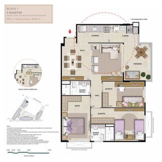 BLOCO 1
3 quartos
sendo 1 suíte, com opção de cozinha americana
Col. 3 / Área privativa: 85,86 m2
 