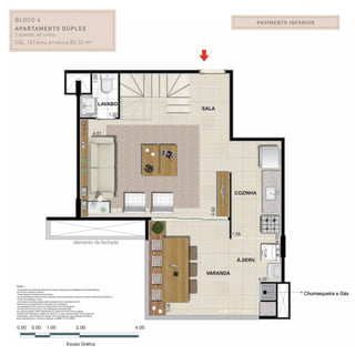 PAVIMENTO INFERIOR
BLOCO 4
Apartamento Dúplex
2 quartos, all suites.
Col. 10 / Área privativa:83,33 m2
 