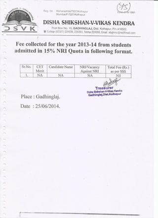 Proposal for appoval of fees for th academic year 2014-15  Slide 4