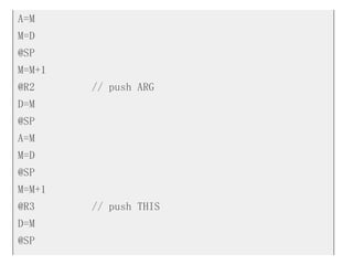 A=M
M=D
@SP
M=M+1
@R2 // push ARG
D=M
@SP
A=M
M=D
@SP
M=M+1
@R3 // push THIS
D=M
@SP
 