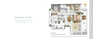 RuaIgarapava
Pavimento tipo - 101 a 501
Opção de personalização: 1 suíte e 2 quartos com lavabo
Área privativa
99,12 + 4,99 (sac.) + 17,86 (var.) = 121,97 m²
BS”DBS”D
A decoração e o revestimento são meramente ilustrativos. Os materiais a serem utilizados na construção estão especificados no memorial descritivo. Esta é uma planta provisória sujeita à alteração sem aviso prévio. O projeto poderá sofrer
modificações decorrentes das posturas municipais, concessionárias e do local. A planta não apresenta localização de pilares e prumadas de instalações. As áreas descritas são referentes às áreas privativas de cada unidade. As áreas privativas
representam as áreas dos compartimentos somadas às suas áreas de paredes. As cotas são dimensões de eixo a eixo de paredes do estudo de layout apresentado.
 