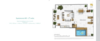 RuaIgarapava
Apartamento 601 - 2° andar
Opção de personalização: 2 suítes com lavabo
Área privativa
99,12 + 4,99 (sac.) + 17,86 (var.) + 3,015 (dep.) + 121,94 (terr. desc.) = 246,925 m²
BS”DBS”D
A decoração e o revestimento são meramente ilustrativos. Os materiais a serem utilizados na construção estão especificados no memorial descritivo. Esta é uma planta provisória sujeita à alteração sem aviso prévio. O projeto poderá sofrer
modificações decorrentes das posturas municipais, concessionárias e do local. A planta não apresenta localização de pilares e prumadas de instalações. As áreas descritas são referentes às áreas privativas de cada unidade. As áreas privativas
representam as áreas dos compartimentos somadas às suas áreas de paredes. As cotas são dimensões de eixo a eixo de paredes do estudo de layout apresentado.
 