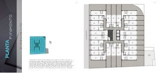 2ºPAVIMENTO
PLANTA
PAVIMENTO
A decoração e os revestimentos são imagens meramente ilustrativas. Os móveis, assim como os
materiais de acabamento representados na planta são de dimensões comerciais e não fazem parte
do contrato de construção. O imóvel será entregue como indicado no memorial descritivo. Esta é
uma planta provisória sujeita a alteração sem aviso prévio. O projeto poderá sofrer modificações
decorrentes das posturas municipais, concessionárias e do local. A planta apresenta localização
preliminar de pilares e prumadas de instalações. As áreas descritas são referentes às áreas privativas
de cada unidade. As áreas privativas representam as áreas dos compartimentos somadas às áreas
das paredes, pilares e prumadas. As cotas apresentadas em planta são de eixo a eixo das paredes.
BS”DBS”D
 