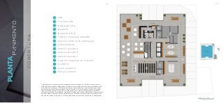 PLANTA
PAVIMENTO
COBERTURA
1 	 Café
2 	 Cozinha café
3 	 Despensa café
4 	 Banheiro
5 	 Banheiro P.N.E.
6 	 Casa de máquinas exaustão
7 	 Sala de controle de automação
8 	 Administração
9 	 Sala de reunião 2
10 	 Sala de reunião 3
11 	 Sala de reunião 1
12 	 Casa de máquinas de incêndio
13 	 Auditório
14 	 Foyer auditório
15 	 Terraço externo
A decoração e os revestimentos são imagens meramente ilustrativas. Os móveis, assim como os
materiais de acabamento representados na planta são de dimensões comerciais e não fazem parte
do contrato de construção. O imóvel será entregue como indicado no memorial descritivo. Esta é
uma planta provisória sujeita a alteração sem aviso prévio. O projeto poderá sofrer modificações
decorrentes das posturas municipais, concessionárias e do local. A planta apresenta localização
preliminar de pilares e prumadas de instalações. As áreas descritas são referentes às áreas privativas
de cada unidade. As áreas privativas representam as áreas dos compartimentos somadas às áreas
das paredes, pilares e prumadas. As cotas apresentadas em planta são de eixo a eixo das paredes.
BS”DBS”D
 