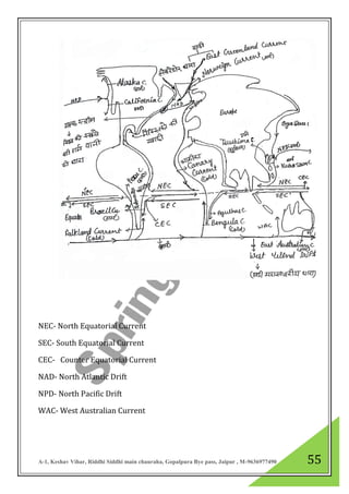 A-1, Keshav Vihar, Riddhi Siddhi main chauraha, Gopalpura Bye pass, Jaipur , M-9636977490 55
NEC- North Equatorial Current
SEC- South Equatorial Current
CEC- Counter Equatorial Current
NAD- North Atlantic Drift
NPD- North Pacific Drift
WAC- West Australian Current
 
