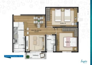 Planta tipo 2 dorms - 55 m²
 