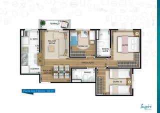 Planta tipo 3 dorms - 66 m²
 