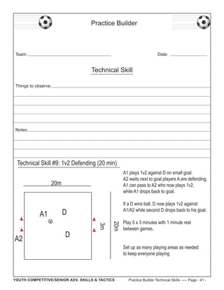 Practice Builder

Team:

Date:

Technical Skill
Things to observe:

Notes:

Technical Skill #9: 1v2 Defending (20 min)
A1 ...