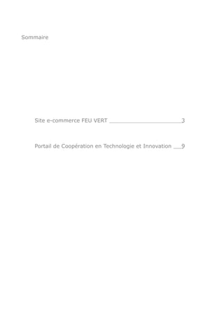 Sommaire
Site e-commerce FEU VERT 3
Portail de Coopération en Technologie et Innovation 9
 