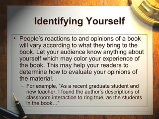 how to write your opinion on a book