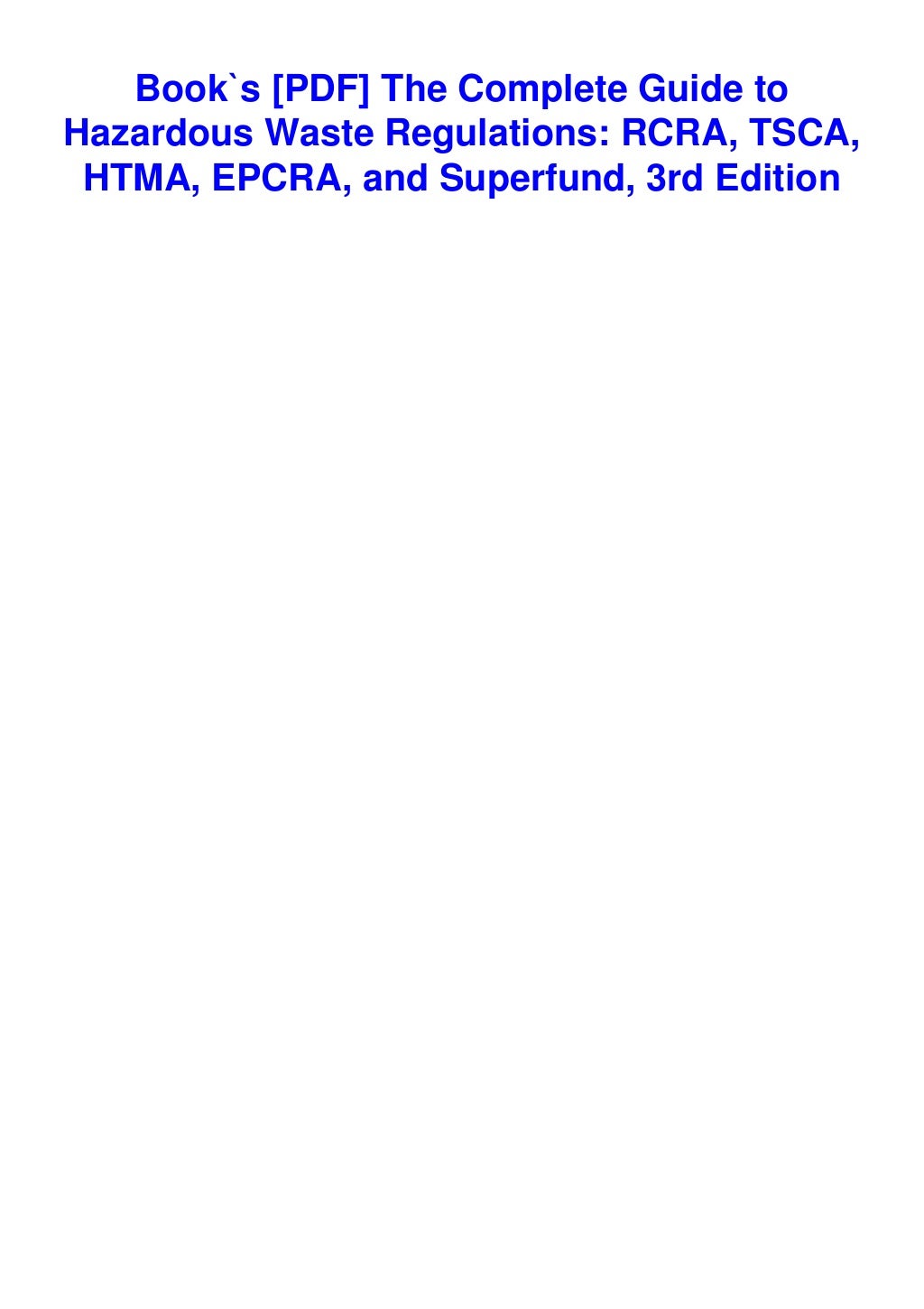 Book`s [PDF] The Complete Guide to Hazardous Waste Regulations RCRA