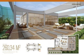 Estúdio de pilates e bem-estar por   Patrícia Martinez




Ilustração artística do estúdio de pilates e bem-estar




          Área privativa:




        260,34 mSugestão de decoração para a sala 402* - torre b
                 *Cobertura destinada a cultura e lazer, de acordo com a ngb 73/88
                                                                                     2
                                                                                         cobertura
 