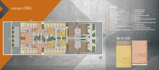 Planta baixa do Térreo                                                                                                                                térreo
                                                                                                                                                             01 Porte-Cochère                                                                       13    Sanitários Masculinos
                                                                                                                                                             02 Estacionamento p/ Visitantes                                                        14    Sanitários Femininos
                                                                                                                                                             03 Praça Boas-Vindas                                                                   15    Praça Gourmet
                                                                                                                                                             04 Hall Torre corporate A                                                              16    área coberta da praça gourmet
                                                                                                                                                             05 Lounge Torre A                                                                      17    Hall Torre E
                                                                                                                                                             06 Hall Torre corporate B                                                              18    Circulação de acesso às Salas Garden Torre E
                               torre e                            torre c                           torre a                                                  07 Lounge Torre B                                                                      19    Hall Torre F
                                                                                                                       saída de veículos
                                                                                                                                                             08 Lounge Externo                                                                      20    Circulação de acesso às Salas Garden Torre F
                                                                                                                                                             09 Hall Torre C                                                                        21    elevaDORES SOCIAIS
                                                                                                   22
                                                                                                                                                             10 Circulação de acesso às Salas Garden Torre C                                        22    ELEVADORES DE SERVIÇO
                                    18        14                    10                                                 02
                       21                                                          21
                                                                                             24
                                                                                                                                                             11 Hall Torre D                                                                        23    ELEVADORES DE ACESSO AO OPEN MALL
                                                        13
                               17                                                                       21                                                   12 Circulação de acesso às Salas Garden Torre D                                        24    ELEVADOR DE SERVIÇO de acesso ao open mall
                      22                                                                22
                                                                              09
                                                                                                             04
                                                                                                   05
                                                   15        23



                                                                                                                                                                              Mix de lojas




                                                                                                                                             SIA TRECHO 01
                          16                                                                        03            01
EPTG




                                         15
                                                             16
                                                                                                                                                                              Móveis, materiais de construção, artigos pra                       Restaurante, restaurante com serviços, acessórios
                                                                                                   07                                                                         informática, bancos, escritório, linha branca, cursos              para vestuário, artigos eletrônicos, artigos esportivos,
                                                                                              08             06                                                               profissionalizantes, concessionárias, órgão público,               artigos infantis, artigos para viagens, bomboniere
                                                                              11                                                                                              autarquias, academia, cartório, pilates.                           e doceria, brinquedos, calçados em geral, calçados
                     22                                                                 22
                                                                                                                       02                                                                                                                        esportivos, calçados femininos, calçados infantis,
                               19                                                                                                                                             Acessórios para vestuário, artigos eletrônicos, artigos
                                                                                                        21                                                                                                                                       calçados masculinos, cama, mesa e banho, CD´s, DVD´s
                                                         13                                                                                                                   esportivos, artigos infantis, artigos para viagens,                e fitas, foto revelação, galeria de arte, informática, joias
                          21                  14                                    21                                                                                        bomboniere e doceria, brinquedos, calçados em geral,
                                    20                                   12                                                                                                                                                                      e relógios, jornais e revistas, livraria, louças, cristais
                                                                                                   22                                                                         calçados esportivos, calçados femininos, calçados                  e pratarias, moda esportiva, moda feminina, moda geral,
                                                                                                                                                                              infantis, calçados masculinos, cama, mesa e banho, CDs,            moda infanto-juvenil, moda íntima, moda jovem, moda
                                                                                                                                                                              DVDs e fitas, foto revelação, galeria de arte, informática,        masculina, moda praia, móveis e decorações, papelaria,
                                                                                                                                                                              joias e relógios, jornais e revistas, livraria, louças, cristais   perfumaria e cosméticos, presentes e souvenirs,
                                                                                                                       entrADa de veículos                                    e pratarias, moda esportiva, moda feminina, moda geral,            telefones e acessórios.
                                                                                                                                                                              moda infanto-juvenil, moda íntima, moda jovem, moda
                                                                                                                                                                              masculina, moda praia, móveis e decorações, papelaria,             Destinações adicionais:
                               torre f                            torre d                               torre b                                                               perfumaria e cosméticos, presentes e souvenirs,                    C8 e D8: Drogaria, adega, café, fast-food,
                                                                                                                                                                              telefones e acessórios.                                            C9, D9, E2 e F2: Café, fast-food, sorvetes, panificadora
                                                                                                                                                                              Destinações adicionais:                                            E1, E5, F1 e F5: Banco, artigo para informática, móveis,
                                                                                                                                                                              C1 e D1: Salão de beleza, adega, lavanderia, banco,                linha branca, escritório, panificadora, órgãos públicos,
                                                                                                                                                                              drogaria                                                           autarquias, SPA, academia
                                                                                                                                                                              C2, C3, D2 e D3: Salão de beleza, pet shop                         E3, E4, F3, F4: Café, fast-food, sorvetes, lotérica
                                                                                                                                                                              C4 e D4: Gráfica, lotérica
                                                                                                                                                                              C5 e D5: Drogaria, gráfica, lotérica, lavanderia                   Salas comerciais
                                                                                                                                                                              C6 e D6: Drogaria
                                                                                                                                                                              C7 e D7: Lotérica, lavanderia, drogaria
 