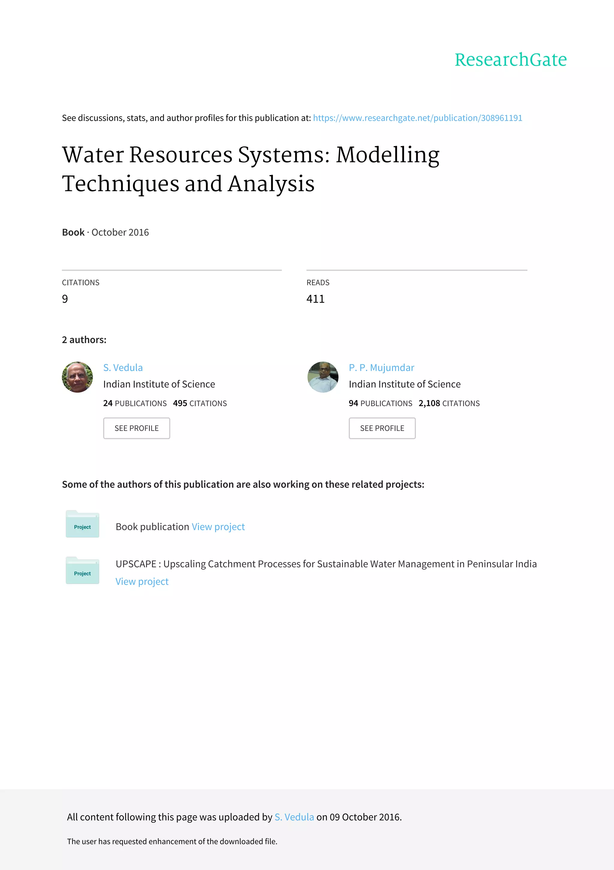 Book water resources systems s vedula and p p mujumdar PDF