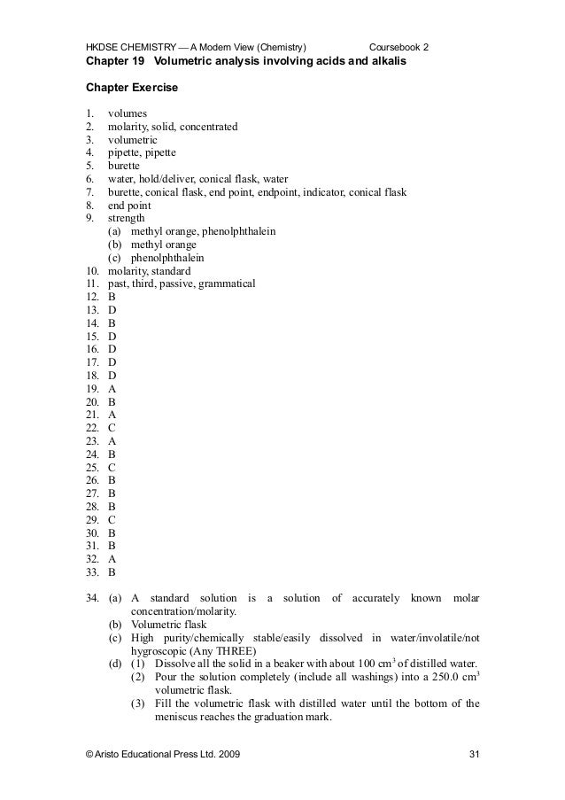 Aristo Chemistry Homework Example