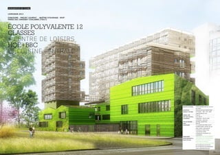 


     LIVRAISON 2013

     CONCOURS - PROJET LAURÉAT - MAÎTRE D’OUVRAGE : RIVP
     PARIS ZAC CARDINET-CHALABRE (75017)



     ÉCOLE POLYVALENTE 12
     CLASSES
     + CENTRE DE LOISIRS
     HQE+BBC
     ET CUISINE CENTRALE




                                                           MAÎTRE D’OUVRAGE   RÉGIE IMMOBILIÈRE DE LA VILLE
                                                                              DE PARIS
                                                           ARCHITECTE         ATELIER PHILÉAS MANDATAIRE
                                                           BUREAUX D’ETUDES   PH TALBOT - INEX- EVP- GSIR-
                                                                              SEMPERVIRENS-AVEL
                                                           CONSEIL HQE        PLAN 02
                                                           COÛT DES TRAVAUX   21,47 M€ HT
                                                           CALENDRIER         CONCOURS : JUILLET 2009
                                                                              LIVRAISON : JUIN 2013
                                                           TYPE DE MISSION    DE BASE +QUANTITES
                                                           SHON               8800 M2
                                                           PROGRAMME          12 CLASSES MATERNELLES ET
                                                                              ELEMENTAIRES, CENTRE DE LOI-
                                                                              SIRS, RASED, RESTAURANT
                                                                              CUISINE DE PRODUCTION
                                                                              1350 REPAS/JOURS
                                                                              +RESIDENCE ETUDIANTE 152
                                                                              LOGEMENTS
                                                           PROGRAMME          DÉMARCHE H.Q.E. NF BATIMENTS
                                                           ENVIRONNEMENTAL/   TERITAIRES AVEC CERTIFICATION
                                                           OBJECTIFS NRJ      CERTIFICATION H&E PROFIL A
                                                                              LABEL BBC EFFINERGIE
                                                                              PLAN CLIMAT DE LA VILLE DE PARIS
                                                                              CEP 36 KWH/M2/AN (ECOLE)
                                                                              CEP 42 KWH/M2/AN (RESIDENCE)
                                                                              SANS COMPENSATION ENR



24                                                                                                            25
 