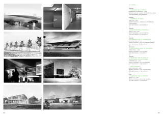 ET AUSSI ....
             
             CONCOURS
             1-GYMNASE DES POÈTES
             PIERREFITTE-SUR-SEINE (93) / 2008
             MAÎTRE D’OUVRAGE : VILLE DE PIERREFITTE-SUR-SEINE


             
             COÛT DES TRAVAUX : 6,21 M EUROS.HT.

             CONCOURS
             2-GYMNASE À LARDY
             LARDY (91) / 2007
             MAÎTRE D’OUVRAGE : COMMUNAUTÉ DE COMMUNES
             L’ARPAJONNAIS
             COÛT DES TRAVAUX : 3,65 M EUROS.HT.

             
             CONCOURS

     1   5   3-MÉDIATHÈQUE À GENTILLY
             GENTILLY (94) / 2000
             MAÎTRE DOUVRAGE : VILLE DE GENTILLY
             COÛT DES TRAVAUX : 2,41 M EUROS.HT.

             
             CONCOURS
             4-GYMNASE HQE À CHAMPIGNY
             CHAMPIGNY (94) / 2008
             MAÎTRE D’OUVRAGE : VILLE DE CHAMPIGNY/MARNE


             
             COÛT DES TRAVAUX : 4,1 M EUROS HT.


             RÉALISATION
             5-VESTIAIRES POUR LE FOOTBALL
             PARIS (75016) / 2003
             MAÎTRE D’OUVRAGE : VILLE DE PARIS
             COÛT DES TRAVAUX : 1 M EUROS.HT.

             
             CONCOURS
     2   6   6-TRIBUNE 1500 PLACES ET
             VESTIAIRES D’ATHLÉTISME
             COMPIÈGNE (60) / 2002
             MAÎTRE D’OUVRAGE : VILLE DE COMPIEGNE
             COÛT DES TRAVAUX : 1,78M EUROS.HT.

             7-MÉDIATHÈQUE
             SAINT-DENIS (93) / 2003
             MAÎTRE D’OUVRAGE : VILLE DE SAINT DENIS
             COÛT DES TRAVAUX : 1,78M EUROS.HT.

             
             ÉTUDE
             8-GYMNASE HQE À SERRIS
             SERRIS (77) / 2008
             MAÎTRE D’OUVRAGE : SAN DU VAL D’EUROPE
             COÛT DES TRAVAUX : 1,4 M EUROS.HT.

     3   7




     4   8

64                                                               65
 