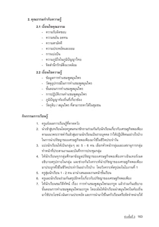 2. คุณธรรมกำกับความรู
          2.1 à§×èÍ¹ä¢¤Ø³¸ÃÃÁ
              - ¤ÇÒÁÃÑº¼Ô´ªÍº
              - ¤ÇÒÁ¢ÂÑ¹ Í´·¹
              - ¤ÇÒÁÊÒÁÑ¤¤Õ
              - ¤ÇÒÁ»ÃÐËÂÑ´áÅÐÍÍÁ
              - ¡ÒÃáº‡§»•¹
              - ความภูมิใจในภูมิปญญาไทย
              - จิตสำนึกรักษสิ่งแวดลอม
          2.2 à§×èÍ¹ä¢¤ÇÒÁÃÙˆ
              - ¢ˆÍÁÙÅ¡ÒÃ·ÓáªÁ¾ÙÊÁØ¹ä¾Ã
              - ÇÑÊ´ØÍØ»¡Ã³‹ã¹¡ÒÃ·ÓáªÁ¾ÙÊÁØ¹ä¾Ã
              - ¢Ñé¹µÍ¹¡ÒÃ·ÓáªÁ¾ÙÊÁØ¹ä¾Ã
              - ¡ÒÃ»¯ÔºÑµÔ§Ò¹·ÓáªÁ¾ÙÊÁØ¹ä¾Ã
              - ภูมิปญญาทองถิ่นที่เกี่ยวของ
              - วัตถุดิบ / สมุนไพร ที่สามารถหาไดในชุมชน

¡Ô¨¡ÃÃÁ¡ÒÃàÃÕÂ¹ÃÙˆ
          1. ¤ÃÙá¨ˆ§¼Å¡ÒÃàÃÕÂ¹ÃÙˆ·Õè¤Ò´ËÇÑ§
          2. ¹Óà¢ˆÒÊÙº·àÃÕÂ¹â´Â¤ÃÙÊ¹·¹Ò«Ñ¡¶ÒÁÃ‡ÇÁ¡Ñ¹¡Ñº¹Ñ¡àÃÕÂ¹à¡ÕÂÇ¡ÑºàÈÃÉ°¡Ô¨¾Íà¾ÕÂ§
                      ‡                                            è
             µÒÁá¹Ç¾ÃÐÃÒª´ÓÃÔáÅˆÇÊØÁ¶ÒÁ¹Ñ¡àÃÕÂ¹à»—¹ÃÒÂºØ¤¤Å Ç‡Òä´ˆ»¯Ôºµµ¹ÍÂ‡Ò§äÃºˆÒ§
                                       ‡                                 Ñ Ô
             ã¹¡ÒÃ¹Óปรัชญา¢Í§àÈÃÉ°¡Ô¨¾Íà¾ÕÂ§ÁÒãªˆã¹ªÕÇÔµ»ÃÐ¨ÓÇÑ¹
          3. áº‡§¹Ñ¡àÃÕÂ¹ãËˆà»—¹¡ÅØ‡Áæ ÅÐ 5 - 6 ¤¹ àÅ×Í¡ËÑÇË¹ˆÒ¡ÅØ‡ÁáÅÐàÅ¢Ò¹Ø¡ÒÃ¡ÅØ‡Á
             ·ÓË¹ˆÒ·Õè»ÃÐÊÒ¹§Ò¹áÅÐºÑ¹·Ö¡¡ÒÃ»ÃÐªØÁ¡ÅØ‡Á
          4. ãËˆ¹Ñ¡àÃÕÂ¹·Ø¡¡ÅØ‡ÁÈÖ¡ÉÒ¢ˆÍÁÙÅปรัชญา¢Í§àÈÃÉ°¡Ô¨¾Íà¾ÕÂ§·Ò§ÍÔ¹à·ÍÃ‹à¹µ
             Í¸ÔºÒÂÊÃØ»ÀÒÂã¹¡ÅØ‡Á áÅÐª‡ÇÂ¡Ñ¹ÇÔà¤ÃÒÐË‹¹Óปรัชญา¢Í§àÈÃÉ°¡Ô¨¾Íà¾ÕÂ§
             ÁÒ»ÃÐÂØ¡µ‹ãªˆã¹ªÕÇÔµ»ÃÐ¨ÓÇÑ¹ÍÂ‡Ò§äÃºˆÒ§ â´ÂÇÔà¤ÃÒÐË‹ÊÃØ»Å§ã¹ãº§Ò¹·Õè 1
          5. ¤ÃÙÊØ‡Á¹Ñ¡àÃÕÂ¹ 1 - 2 ¤¹ ÁÒ¹ÓàÊ¹Í¼Å§Ò¹Ë¹ˆÒªÑé¹àÃÕÂ¹
          6. ¤ÃÙáÅÐ¹Ñ¡àÃÕÂ¹Ã‡ÇÁ¡Ñ¹ÊÃØ»ÍÕ¡¤ÃÑé§à¡ÕèÂÇ¡Ñºปรัชญา¢Í§àÈÃÉ°¡Ô¨¾Íà¾ÕÂ§
          7. ãËˆ¹Ñ¡àÃÕÂ¹ªÁÇÕ´Õ·ÑÈ¹‹ àÃ×èÍ§ ¡ÒÃ·ÓáªÁ¾ÙÊÁØ¹ä¾ÃÁÐ¡ÃÙ´ áÅˆÇÃ‡ÇÁ¡Ñ¹Í¸ÔºÒÂ
             ¢Ñé¹µÍ¹¡ÒÃ·ÓáªÁ¾ÙÊÁØ¹ä¾ÃÁÐ¡ÃÙ´ â´Âà¹ˆ¹ãËˆ¹Ñ¡àÃÕÂ¹¹ÓÊÁØ¹ä¾Ãã¹·ˆÍ§¶Ôè¹
             ÁÒãªˆ»ÃÐâÂª¹‹ à¹ˆ¹¤ÇÒÁ»ÃÐËÂÑ´ áÅÐ¡ÒÃ¹ÓÁÒãªˆã¹¤ÃÑÇàÃ×Í¹ËÃ×Í¨Ñ´¨ÓË¹‡ÒÂä´ˆ



                                                                        ª‡Ç§ªÑé¹·Õè 3   163
 
