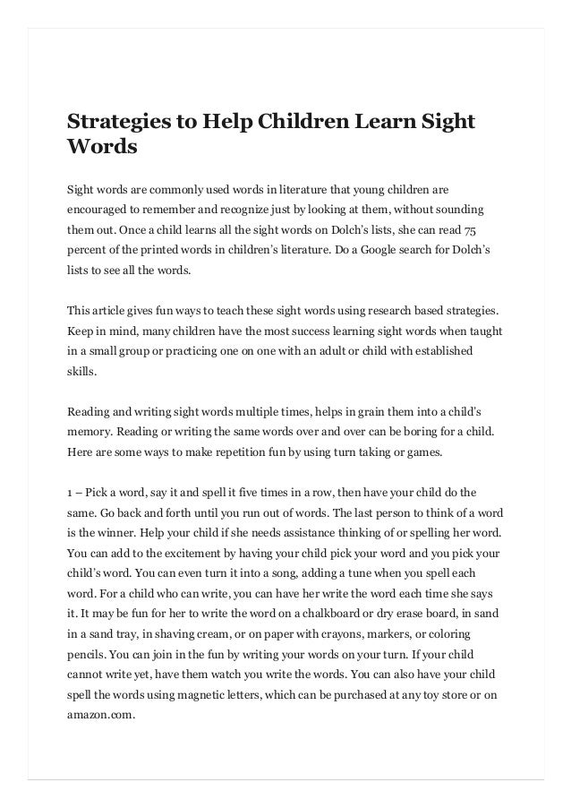 Research Based Strategies To Help >> Strategies To Help Children Learn Sight Words Research Based Strategies To Help >> Strategies To Help Children Learn Sight Words