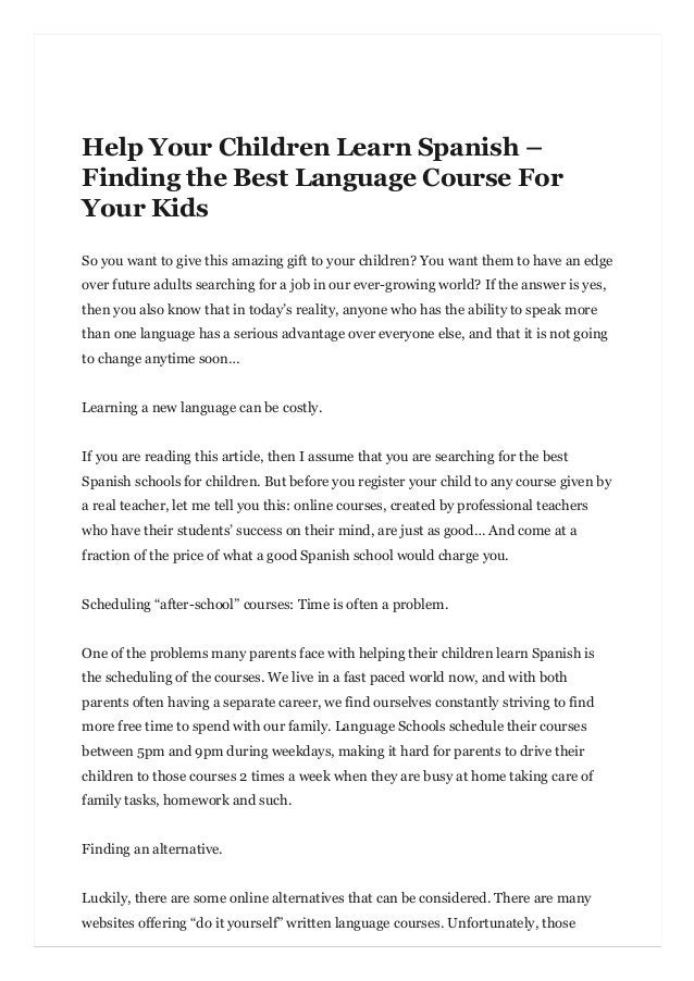 Help Your Children Learn Spanish Finding The Best Language Course F
