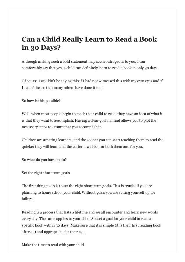 Can A Child Really Learn To Read A Book In 30 Days