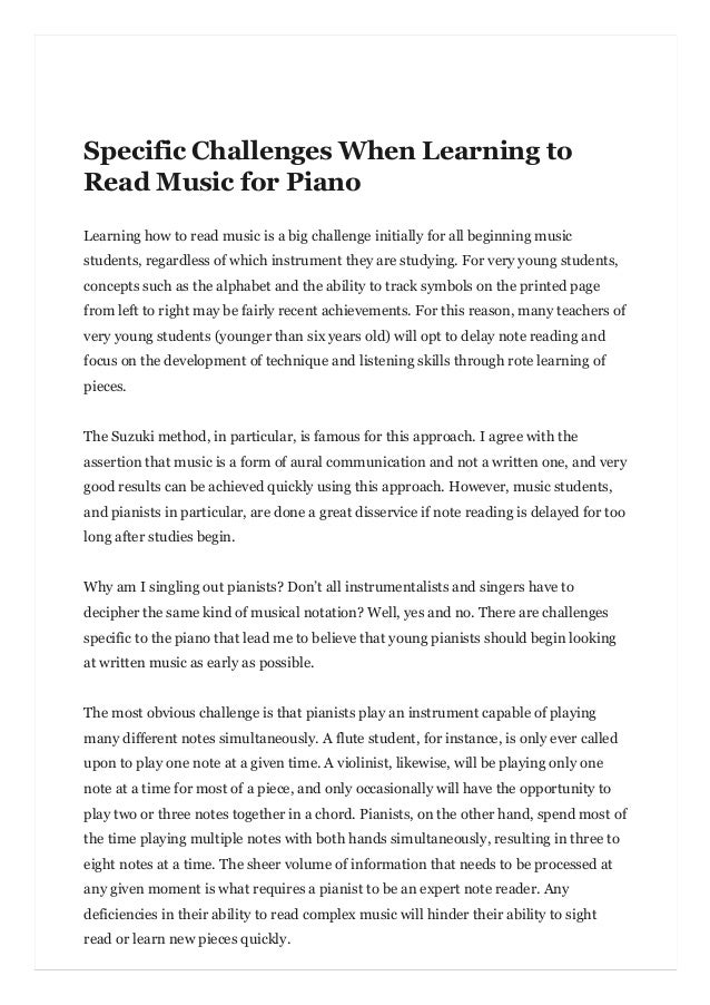 Specific Challenges When Learning To Read Music For Piano