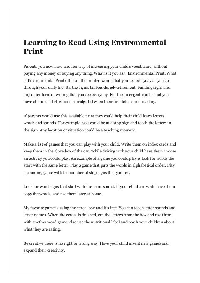 Learning To Read Using Environmental Print