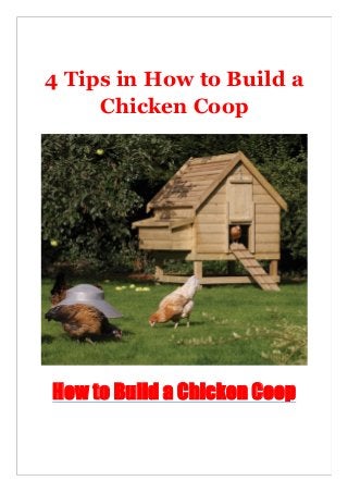 4 Tips in How to Build a
Chicken Coop
How to Build a Chicken Coop
 