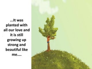 ...It was
planted with
all our love and
it is still
growing up
strong and
beautiful like
me....
 