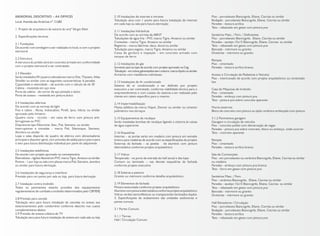 MEMORIAL DESCRITIVO – A4 OFFICES
Local: Avenida das Américas nº 13.685
1. Projeto de arquitetura de autoria do arqº Sérgio Klein
2. Especificações técnicas
2.1 Fundações
De acordo com sondagem a ser realizada no local, e com o projeto
estrutural
2.2 Estrutura
A estrutura do prédio será em concreto armado em conformidade
com o projeto estrutural a ser contratado
2.3 Elevador
Serão instalados 04 (quatro) elevadores marca Otis, Thyssen, Atlas
Shindler ou similar com as seguintes características: 6 paradas
Capacidade e velocidade – de acordo com o cálculo da nb 30
Cabina - revestida em aço inox
Porta da cabina - de correr de aço pintado a dulco
Porta de acesso - revestida em pintura dulco
2.4 Instalações elétricas
De acordo com as normas da light
Fios e cabos - Alcoa, Induscabos, Pirelli, Ipce, Inbrac ou similar
aprovado pelo Inmetro.
Quadro corta - circuito - em caixa de ferro com pintura anti-
ferruginosa ou PVC
Disjuntores tipo Eletromar, Stec, Pial, Siemens, ou similar
Interruptores e tomadas - marca Pial, Silentoque, Siemens,
Alumbra ou similar
Lojas e salas disporão de quadro de elétrica com alimentadores
principais e disjuntor geral, com previsão de saídas para o piso e para
o teto para futura distribuição individual por parte do adquirente
2.5 Instalações telefônicas
De acordo com projeto aprovado na concessionária
Eletrodutos - rígidos-flexivel em PVC marca Tigre, Amanco ou similar
Pontos - 1 por loja ou sala com placas marca Pial, Siemens, alumbra
ou similar para futura derivação
2.6 Instalações de segurança e interfone
Previsão para um ponto por sala ou loja, para futura derivação
2.7 Instalação contra incêndio
Todos os pavimentos estarão providos dos equipamentos
regulamentares de combate a incêndio determinados pelo CBMERJ
2.8 Previsão para cancela
Tubulação seca para futura instalação de cancelas no acesso aos
estacionamentos pelo condomínio conforme descrito nos custos
complementares abaixo
2.9 Previsão de antena coletiva de TV
Tubulação seca para futura instalação de antena em cada sala ou loja
2.10 Instalações de internet e intranet
Tubulação seca com 1 ponto para futura instalação de internet
em cada loja ou sala para futura derivação
2.11 Instalações hidráulicas
De acordo com as normas da ABNT
Tubulações de água fria - PVC marca Tigre, Amanco ou similar
Conexões - marca Tigre, Amanco ou similar
Registros - marca fabrimar, deca, docol ou similar
Tubulação para esgoto, marca Tigre, Amanco ou similar
Caixa de gordura e inspeção - em concreto armado com
tampas de ferro
2.12 Instalações de gás
Somente para as lojas de acordo com projeto aprovado na Ceg
Tubulação-emtubosgalvanizadossemcostura,marcaApoloousimilar
Armários com medidores individuais.
2.13 Instalações de Ar condicionado
Sistema de ar condicionado a ser definido por projeto
executivo a ser contratado, conforme viabilidade técnica para o
empreendimento e com custeio do sistema a ser realizado pelo
cliente em rateio específico para o mesmo.
2.14 Impermeabilização
Manta asfáltica da marca Viapol, Denver ou similar ou cimento
polimérico nos terraços
2.15 Equipamentos de recalque
Serão instaladas bombas de recalque ligando a cisterna às caixas
de água superiores
2.16 Esquadrias
Internas – as portas serão em madeira com pintura em esmalte
branco para madeiras de acordo com as especificações do projeto
Externas da fachada – as janelas de alumínio com pintura
eletrostática conforme projeto arquitetônico
2.17 Vidros
Temperado - na porta de entrada do hall social e das lojas
Comum ou laminado – nas demais esquadrias da fachada
conforme projeto executivo
2.18 Soleiras e peitoris
Granito ou mármore conforme detalhe arquitetônico
2.19 Elementos de fachada
Pintura texturizada conforme projeto arquitetônico
Alumíniocompinturaeletrostáticaconformeprojetoarquitetônico
Vidros verdes semirefletivos ou transparentes laminados duplos
3. Especificações de acabamento das unidades autônomas e
partes comuns
3.1 Partes Comuns
3.1.1 Térreo
Hall / Circulação Comum
Piso - porcelanato Biancogrês, Eliane, Cecrisa ou similar
Rodapés - porcelanato Biancogrês, Eliane, Cecrisa ou similar
Paredes - textura acrílica
Teto - rebaixado em gesso com pintura pva
Sanitários Masc. / Fem. / Deficientes
Piso - porcelanato Biancogrês, Eliane, Cecrisa ou similar
Paredes - azulejo 15x15 Biancogrês, Eliane, Cecrisa ou similar
Teto - rebaixado em gesso com pintura pva
Bancada - mármore ou granito
Divisórias - mármore ou granito
Rampas
Piso - cimentado
Paredes - textura acrílica branca
Acesso e Circulação de Pedestres e Veículos
Piso - intertravado de acordo com projeto arquitetônico ou cimentado
liso
Casa de Máquinas de Incêndio
Piso - cimentado
Paredes - emboço com pintura pva
Teto - pintura pva sobre concreto aparente
Muros externos
Bloco de concreto com pintura ou tijolo cerâmico emboçado com pintura
3.1.2 Pavimentos garagem
Garagem e circulação de veículos
Piso - concreto polido com demarcação de vagas
Paredes - pintura pva sobre concreto, bloco ou emboço, onde ocorrer
Teto - concreto aparente
Rampas
Piso - cimentado
Paredes - textura acrílica branca
Sala de Convenções
Piso - em porcelanato ou cerâmica Biancogrês, Eliane, Cecrisa ou similar
ou madeira
Paredes - emboço com pintura pva branca
Teto - forro em gesso com pintura pva
Sanitários Masc. / Fem.
Piso - cerâmica Biancogrês, Eliane, Cecrisa ou similar
Paredes - azulejo 15x15 Biancogrês, Eliane, Cecrisa ou similar
Teto - rebaixado em gesso com pintura pva
Bancada - mármore ou granito
Divisórias - mármore ou granito
Hall Elevadores / Circulação
Piso - porcelanato Biancogrês, Eliane, Cecrisa ou similar
Rodapés - porcelanato Biancogrês, Eliane, Cecrisa ou similar
Paredes - textura acrílica
Teto - rebaixado em gesso com pintura pva
 