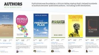 AUTHORS
WE’VE WORKED WITH
Publishizer was founded as a Silicon Valley startup that’s helped hundreds
of authors become ’published authors,’ including six #1 bestsellers.
 
