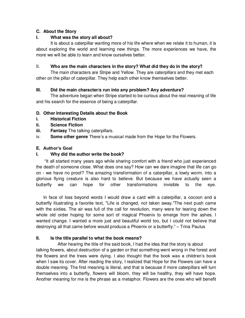 Hope for the Flowers Book Analysis