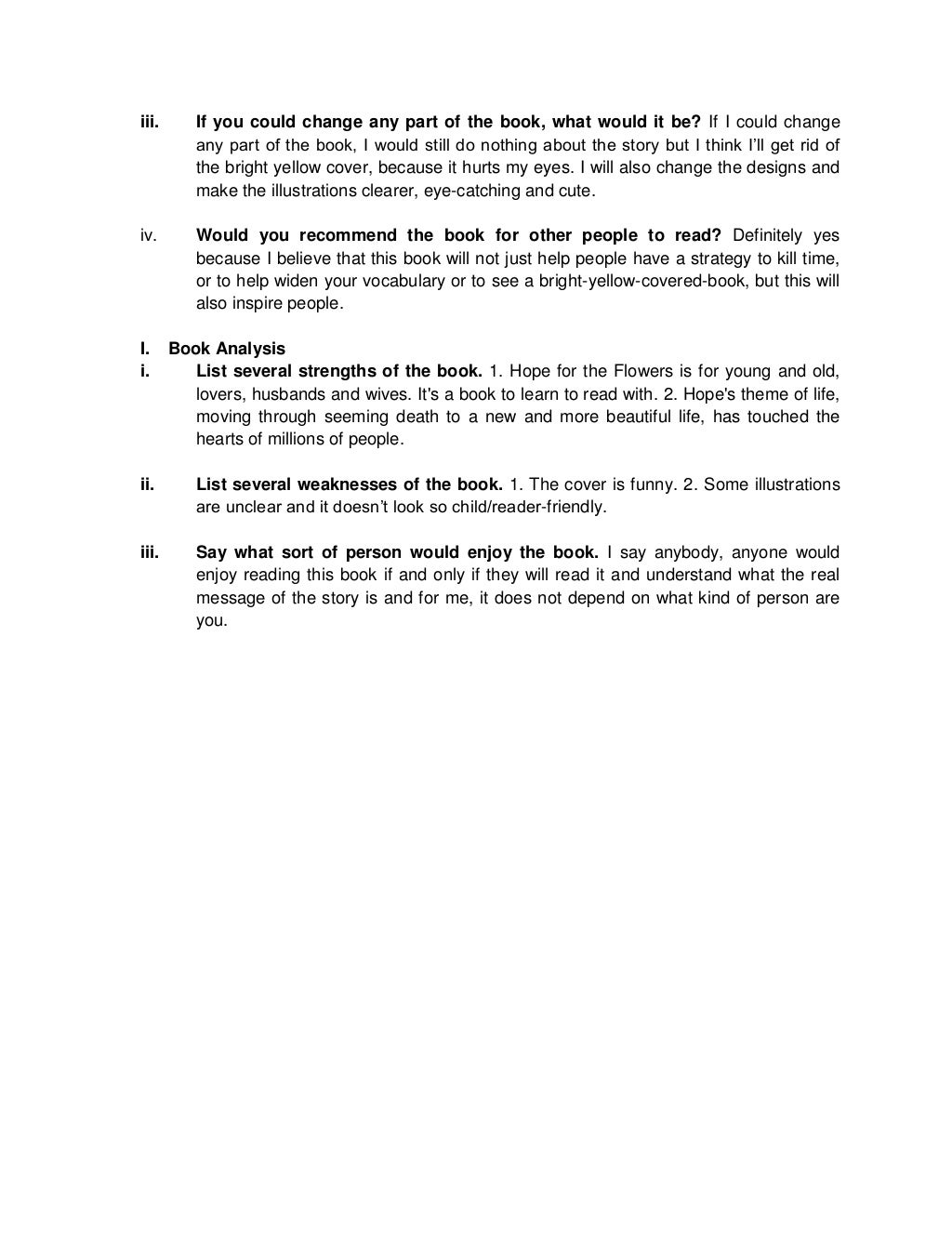 Hope for the Flowers Book Analysis