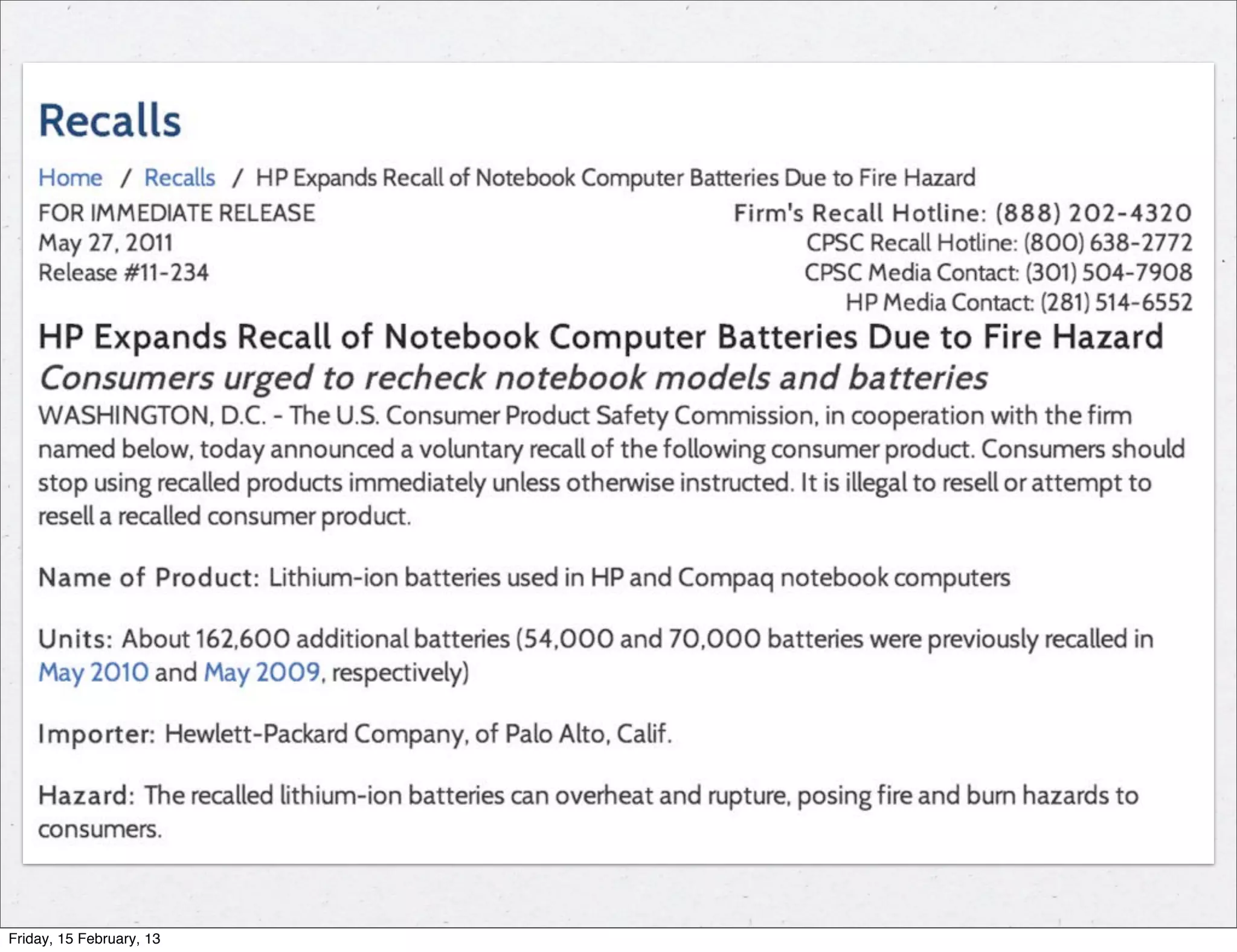 Friday, 15 February, 13
 