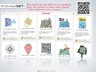 Des visuels de code différents et signiﬁants
QR Code design   pour des contenus à haute valeur ajoutée
                 (vidéo, diaporama, jeux, contacts ...)




                             Présentation - bookBeo - Novembre 2012
 