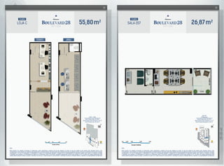 55,80m2
LOJA c
planta
térreo JIRau
Notas:
Planta ilustrativa com sugestão de decoração. Os acabamentos, móveis, equipamentos e divisórias não são parte integrante do contrato. As cotas são medidas de eixo podendo sofrer alterações durante a obra.
Os revestimentos a serem utilizados na construção estão especificados no memorial descritivo. Esta planta poderá sofrer variações decorrentes de exigências técnicas e estruturais, do atendimento das posturas municipais,
concessionárias e do local. Os evaporadores e condensadores do sistema de ar-condicionado (aquisição e instalação são de responsabilidade dos adquirentes) poderão sofrer ajustes ou mudanças de posição
e quantidade, caso necessário. Os condensadores do sistema de ar-condicionado ficarão na laje técnica. Instalações hidrossanitárias somente serão entregues no W.C. Os pilares das unidades representadas neste
material poderão apresentar variação de posição e dimensões de acordo com o projeto estrutural de cada pavimento. A distribuição de pontos de instalações elétricas e especiais é de responsabilidade dos adquirentes.
Loja C - Jirau
Área Privativa Total: 55, 80m2
Área Privativa Total Fechada: 37, 44 m2
Área Privativa Jirau: 18, 36 m2
26,87m2
sala 207
planta
Sala 207
2º Pavimento
Área Privativa Total: 26, 87m2
Área Privativa Total Fechada: 21, 27 m2
Área Privativa Descoberta: 5, 60 m2
Notas:
Planta ilustrativa com sugestão de decoração. Os acabamentos, móveis, equipamentos e divisórias não são parte integrante do contrato. As cotas são medidas de eixo podendo sofrer alterações durante a obra.
Os revestimentos a serem utilizados na construção estão especificados no memorial descritivo. Esta planta poderá sofrer variações decorrentes de exigências técnicas e estruturais, do atendimento das posturas municipais,
concessionárias e do local. Os evaporadores e condensadores do sistema de ar-condicionado (aquisição e instalação são de responsabilidade dos adquirentes) poderão sofrer ajustes ou mudanças de posição
e quantidade, caso necessário. Os condensadores do sistema de ar-condicionado ficarão na laje técnica. Instalações hidrossanitárias somente serão entregues no W.C. Os pilares das unidades representadas neste
material poderão apresentar variação de posição e dimensões de acordo com o projeto estrutural de cada pavimento. A distribuição de pontos de instalações elétricas e especiais é de responsabilidade dos adquirentes.
 