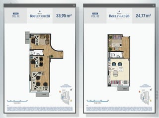 33,95m2
COL. 01
planta
Coluna 01
3º ao 7º Pavimento
Área Privativa Total: 33, 95 m2
Notas:
Planta ilustrativa com sugestão de decoração. Os acabamentos, móveis, equipamentos e divisórias não são parte integrante do contrato. As cotas são medidas de eixo podendo sofrer alterações durante a obra.
Os revestimentos a serem utilizados na construção estão especificados no memorial descritivo. Esta planta poderá sofrer variações decorrentes de exigências técnicas e estruturais, do atendimento das posturas municipais,
concessionárias e do local. Os evaporadores e condensadores do sistema de ar-condicionado (aquisição e instalação são de responsabilidade dos adquirentes) poderão sofrer ajustes ou mudanças de posição
e quantidade, caso necessário. Os condensadores do sistema de ar-condicionado ficarão na laje técnica. Instalações hidrossanitárias somente serão entregues no W.C. Os pilares das unidades representadas neste
material poderão apresentar variação de posição e dimensões de acordo com o projeto estrutural de cada pavimento. A distribuição de pontos de instalações elétricas e especiais é de responsabilidade dos adquirentes.
24,77m2
COL. 02
planta
Notas:
Planta ilustrativa com sugestão de decoração. Os acabamentos, móveis, equipamentos e divisórias não são parte integrante do contrato. As cotas são medidas de eixo podendo sofrer alterações durante a obra.
Os revestimentos a serem utilizados na construção estão especificados no memorial descritivo. Esta planta poderá sofrer variações decorrentes de exigências técnicas e estruturais, do atendimento das posturas municipais,
concessionárias e do local. Os evaporadores e condensadores do sistema de ar-condicionado (aquisição e instalação são de responsabilidade dos adquirentes) poderão sofrer ajustes ou mudanças de posição
e quantidade, caso necessário. Os condensadores do sistema de ar-condicionado ficarão na laje técnica. Instalações hidrossanitárias somente serão entregues no W.C. Os pilares das unidades representadas neste
material poderão apresentar variação de posição e dimensões de acordo com o projeto estrutural de cada pavimento. A distribuição de pontos de instalações elétricas e especiais é de responsabilidade dos adquirentes.
Coluna 02
3º ao 7º Pavimento
Área Privativa Total: 24, 77 m2
 