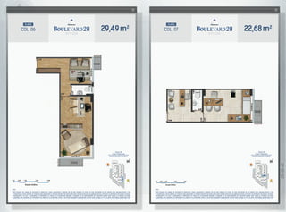 29,49m2
COL. 06
planta
Coluna 06
3º ao 7º Pavimento
Área Privativa Total: 29, 49 m2
Notas:
Planta ilustrativa com sugestão de decoração. Os acabamentos, móveis, equipamentos e divisórias não são parte integrante do contrato. As cotas são medidas de eixo podendo sofrer alterações durante a obra.
Os revestimentos a serem utilizados na construção estão especificados no memorial descritivo. Esta planta poderá sofrer variações decorrentes de exigências técnicas e estruturais, do atendimento das posturas municipais,
concessionárias e do local. Os evaporadores e condensadores do sistema de ar-condicionado (aquisição e instalação são de responsabilidade dos adquirentes) poderão sofrer ajustes ou mudanças de posição
e quantidade, caso necessário. Os condensadores do sistema de ar-condicionado ficarão na laje técnica. Instalações hidrossanitárias somente serão entregues no W.C. Os pilares das unidades representadas neste
material poderão apresentar variação de posição e dimensões de acordo com o projeto estrutural de cada pavimento. A distribuição de pontos de instalações elétricas e especiais é de responsabilidade dos adquirentes.
22,68m2
COL. 07
planta
Coluna 07
3º ao 7º Pavimento
Área Privativa Total: 22, 68 m2
Notas:
Planta ilustrativa com sugestão de decoração. Os acabamentos, móveis, equipamentos e divisórias não são parte integrante do contrato. As cotas são medidas de eixo podendo sofrer alterações durante a obra.
Os revestimentos a serem utilizados na construção estão especificados no memorial descritivo. Esta planta poderá sofrer variações decorrentes de exigências técnicas e estruturais, do atendimento das posturas municipais,
concessionárias e do local. Os evaporadores e condensadores do sistema de ar-condicionado (aquisição e instalação são de responsabilidade dos adquirentes) poderão sofrer ajustes ou mudanças de posição
e quantidade, caso necessário. Os condensadores do sistema de ar-condicionado ficarão na laje técnica. Instalações hidrossanitárias somente serão entregues no W.C. Os pilares das unidades representadas neste
material poderão apresentar variação de posição e dimensões de acordo com o projeto estrutural de cada pavimento. A distribuição de pontos de instalações elétricas e especiais é de responsabilidade dos adquirentes.
 