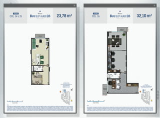 23,78m2
COL. 14 e 15
planta
Colunas 14 e 15
3º ao 7º Pavimento
Área Privativa Total
Coluna 14: 23, 78 m2
Coluna 15: 23, 16 m2
Notas:
Planta ilustrativa com sugestão de decoração. Os acabamentos, móveis, equipamentos e divisórias não são parte integrante do contrato. As cotas são medidas de eixo podendo sofrer alterações durante a obra. Os revestimentos
a serem utilizados na construção estão especificados no memorial descritivo. Esta planta poderá sofrer variações decorrentes de exigências técnicas e estruturais, do atendimento das posturas municipais,
concessionárias e do local. Os evaporadores e condensadores do sistema de ar-condicionado (aquisição e instalação são de responsabilidade dos adquirentes) poderão sofrer ajustes ou mudanças de posição
e quantidade, caso necessário. Os condensadores do sistema de ar-condicionado ficarão na laje técnica. Instalações hidrossanitárias somente serão entregues no W.C. Os pilares das unidades representadas neste material
poderão apresentar variação de posição e dimensões de acordo com o projeto estrutural de cada pavimento. A distribuição de pontos de instalações elétricas e especiais é de responsabilidade dos adquirentes. A presente planta
ilustra a coluna 14, sendo que a coluna 15 pode possuir alterações no posicionamento de portas, pilares, shafts, esquadrias e laje técnica, podendo ser conferida na planta de pavimento tipo inteiro constante neste material.
32,10m2
COL. 16
planta
Coluna 16
3º ao 7º Pavimento
Área Privativa Total: 32, 10 m2
Notas:
Planta ilustrativa com sugestão de decoração. Os acabamentos, móveis, equipamentos e divisórias não são parte integrante do contrato. As cotas são medidas de eixo podendo sofrer alterações durante a obra.
Os revestimentos a serem utilizados na construção estão especificados no memorial descritivo. Esta planta poderá sofrer variações decorrentes de exigências técnicas e estruturais, do atendimento das posturas municipais,
concessionárias e do local. Os evaporadores e condensadores do sistema de ar-condicionado (aquisição e instalação são de responsabilidade dos adquirentes) poderão sofrer ajustes ou mudanças de posição
e quantidade, caso necessário. Os condensadores do sistema de ar-condicionado ficarão na laje técnica. Instalações hidrossanitárias somente serão entregues no W.C. Os pilares das unidades representadas neste
material poderão apresentar variação de posição e dimensões de acordo com o projeto estrutural de cada pavimento. A distribuição de pontos de instalações elétricas e especiais é de responsabilidade dos adquirentes.
 