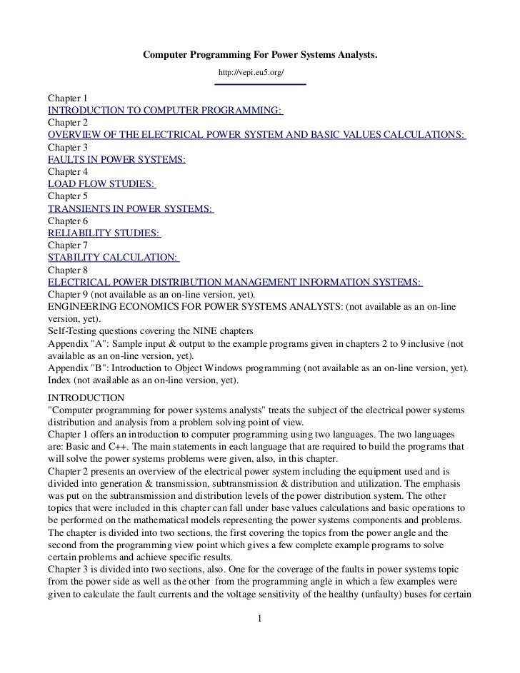 computer programming for power systems analysts