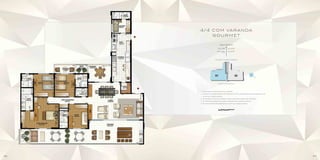 4 / 4 c o m va r a n da
           gourmet

                                   ÁREA PRIVATIVA
                                                           2
                                101 A 2801        222,29 M
                                                           2
                               102 A 2802         222,29 M
                                      INVERTIDA




                            RUA MANOEL PHILOMENO DE MIRANDA




                                 RUA DR. EDUARDO BAHIANA




     1. A decoração e acessórios são meras sugestões;
     2. As áreas e as medidas poderão sofrer alterações de 5% e a espessura das paredes poderá variar de
        acordo com o projeto estrutural;
     3. As esquadrias, as cores dos materiais e pilares nesta planta poderão sofrer alterações;
     4. Os materiais de acabamento indicados nesta planta são merarente ilustrativos;
     5. Os pilares poderão sofrer alterações de acordo com o projeto estrutural.




46                                                                                                         47
 