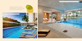 M e l hor do que uma sauna
para re l axar , é sair de l a para
a piscina em um mer g u l ho .
S A U N A Ú M I D A I N T E G R A D A À P I S C I N A
Ilustração Artística da Sauna Úmida Integrada à Piscina
piscina com dec k mo l hado
Ilustração Artística da Piscina com Deck Molhado
 