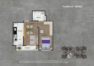 Planta referente ao apto. final 02. Área privativa conforme NB (INCORPORAÇÃO)=30,13m2.
Durante a execução da obra esta medida pode sofrer uma variação de até 5% pra mais ou pra menos.
planta ap. térreo
 
