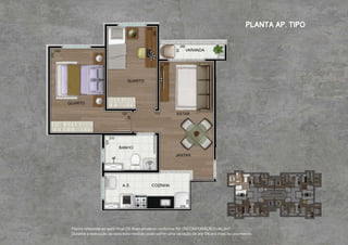 Planta referente ao apto. final 03. Área privativa conforme NB (INCORPORAÇÃO)=46,3m2.
Durante a execução da obra esta medida pode sofrer uma variação de até 5% pra mais ou pra menos.
planta ap. tipo
 