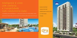 Projeto Arquitetônico:



Inteligente é viver
com conforto                                                                                                                                              • 2 quartos com suíte 58,86m2

e tranqüilidade                                                                                                                                           • 3 quartos com suíte 69,00m2


n u m c o n d o m í n i o-c l u b e .                                                                                                                     • Condomínio fechado em terreno de 4.200 m2


O empreendimento contará com apartamentos de 2 e 3 quartos com suíte, uma bela vista e excelente ventilação. Localizado                                   • 1 ou 2 vagas de garagem


numa área nobre e tranqüila do Imbuí, aqui você pode aproveitar o que a vida tem de melhor, ao lado de quem você mais gosta.                              • 3 elevadores




   Ilustração artística do Quiosque e Quadra                                               Ilustração artística da Piscina climatizada com deck molhado




                                                                                                                                                                                                                                 Ilustração artística da Fachada
 
