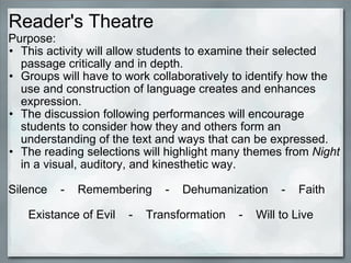 Reader's Theatre <ul><li>  Purpose: </li></ul><ul><ul><li>This activity will allow students to examine their selected pass...
