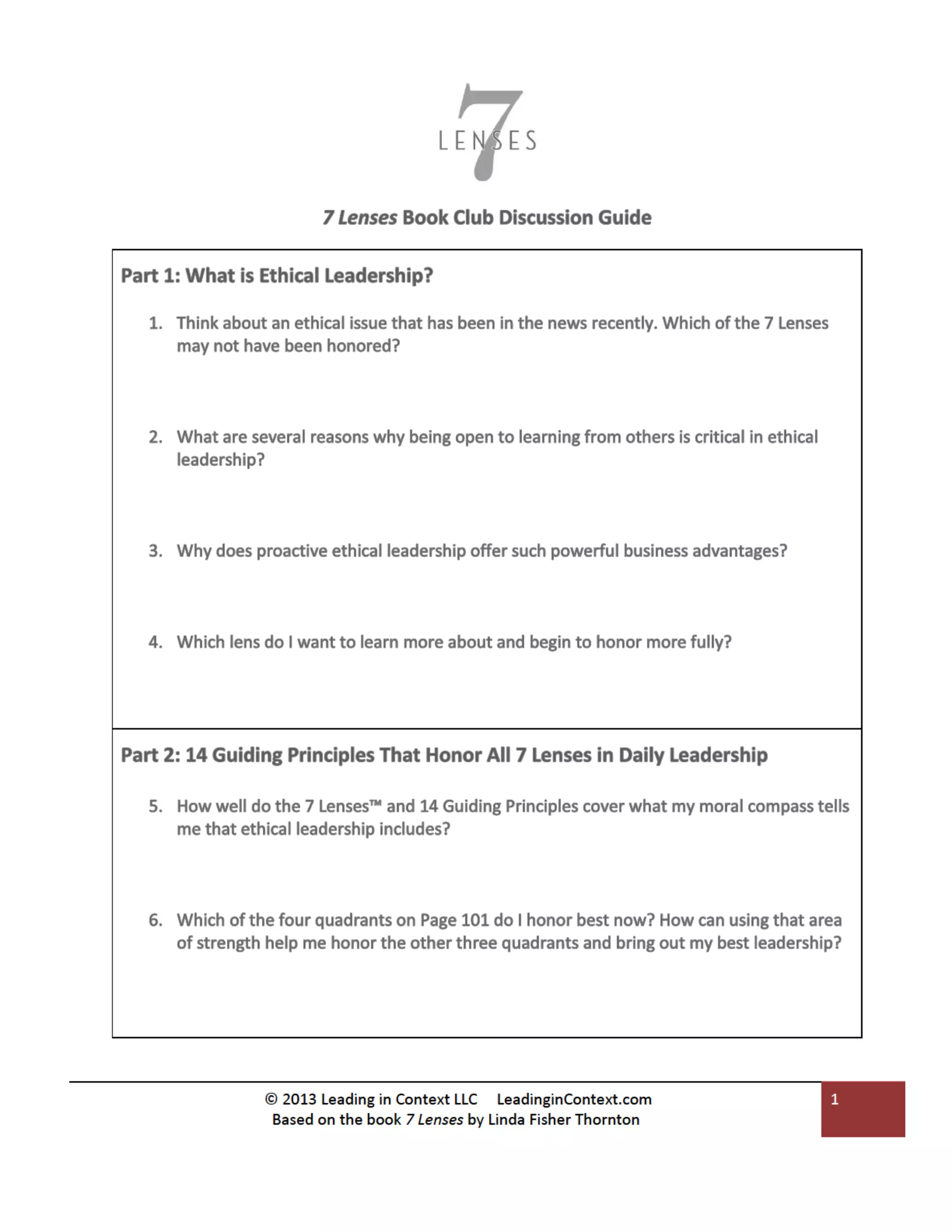 7 Lenses Discussion Guide | PDF