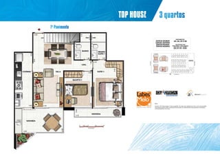 top house

3 quartos

1º Pavimento
Apartamentos

Nota:
Escala:1:25 A decoração é mera sugestão. As cotas são medidas de eixo a eixo das paredes.
Esta planta poderá sofrer variações decorrentes do atendimento das posturas municipais,
concessionárias e do local.

 