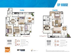 Up house
3 suítes

2 quartos

Nota:
Escala:1:25 A decoração é mera sugestão. As cotas são medidas de eixo a eixo das paredes.
Esta planta poderá sofrer variações decorrentes do atendimento das posturas municipais, concessionárias e do local.

 